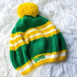 Yellow + Green Pom Pom Skull Cap Winter Hat